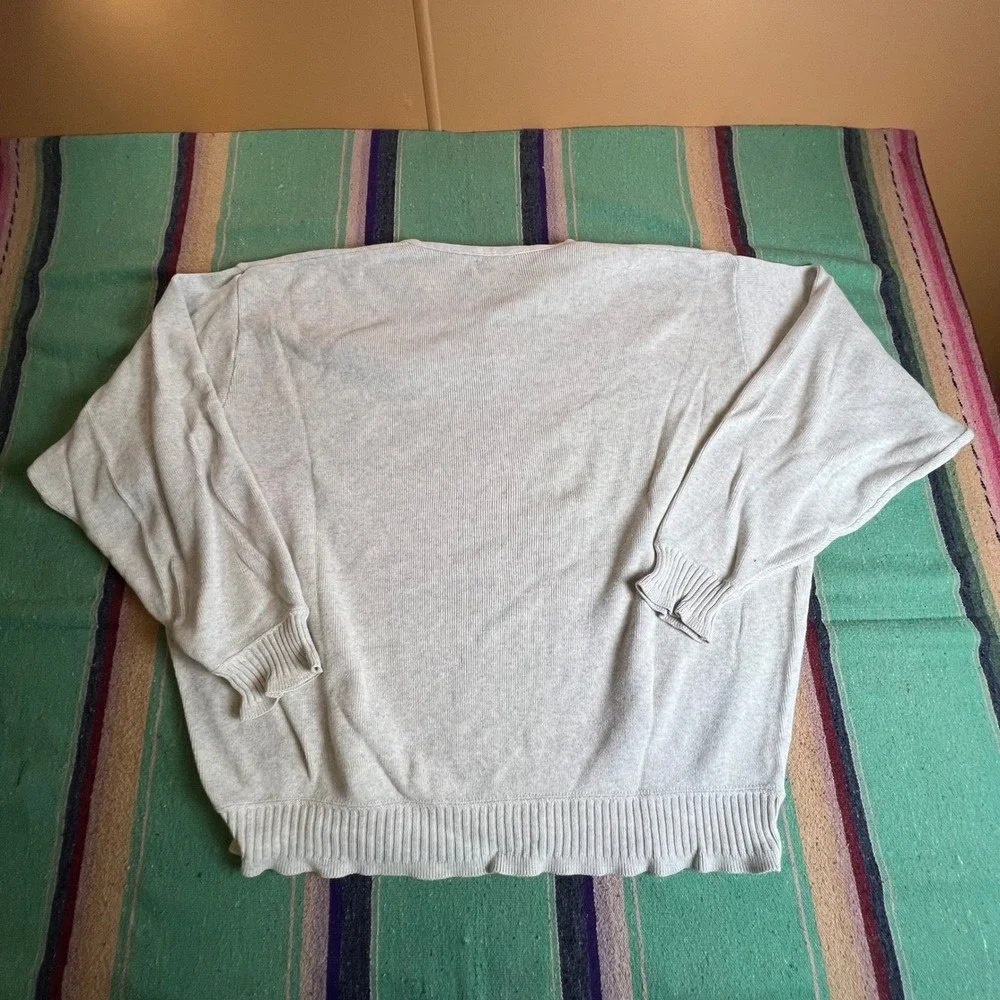 Lands End Henley Sweater Mens L Gray Cotton Ribbed Knit Made in USA Vintage